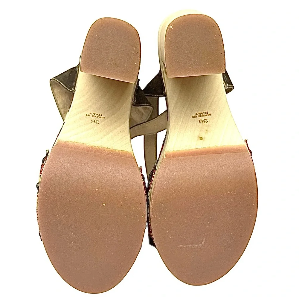 Save The Queen Multicolor Cotton Platform Sandals EU 38 US 7.5 Made in Italy
